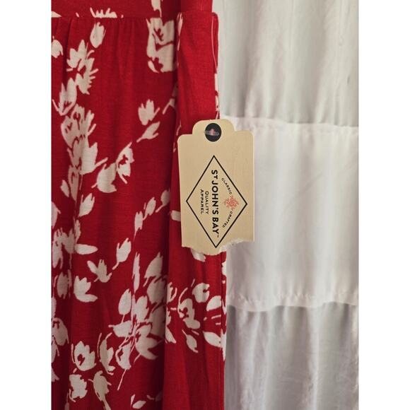 St Johns Bay Womens Red Alexa Floral Maxi Skirt XL Tropical Hawaiian Luau Beachy - Picture 3 of 8